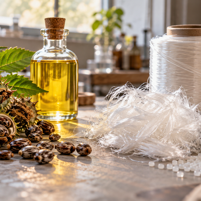 Castor beans being turned into bio-based nylon fibres used for plant-based toothbrush bristles